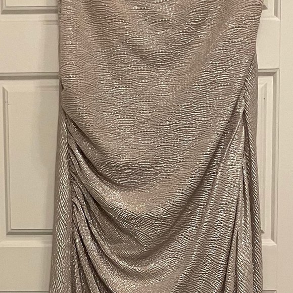 Cachet, One Shoulder Full Length Gown, Champagne Silver, Bead neck, Size 8, NWOT - Picture 9 of 10